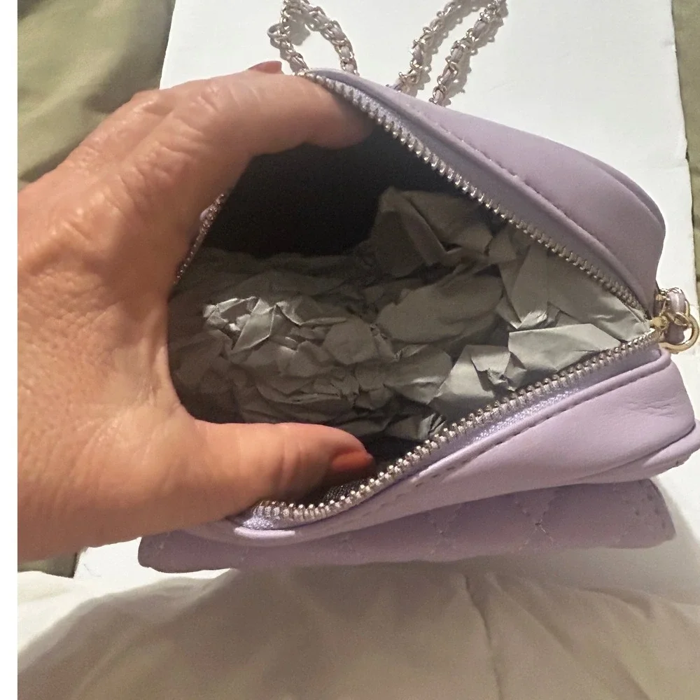 Kids Lavender Quilted Heart Crossbody Bag Purple Gold Chain Strap Purse